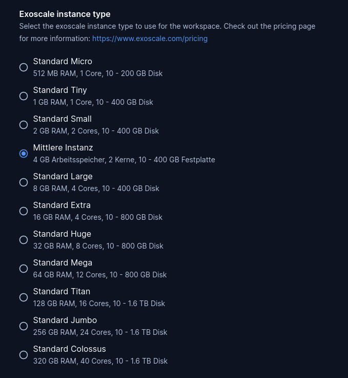 Exoscale instance types Custom