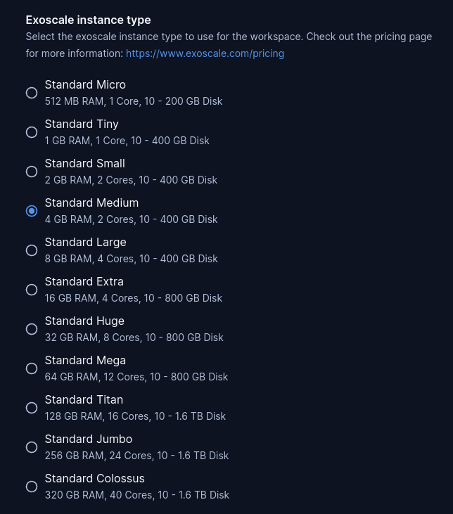 Exoscale instance types